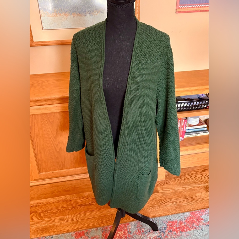 J. Jill Green Open Front Cardigan Duster Size Large